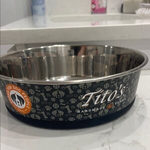 Tito's Handmade Vodka Dog Bowl - Black and Silver